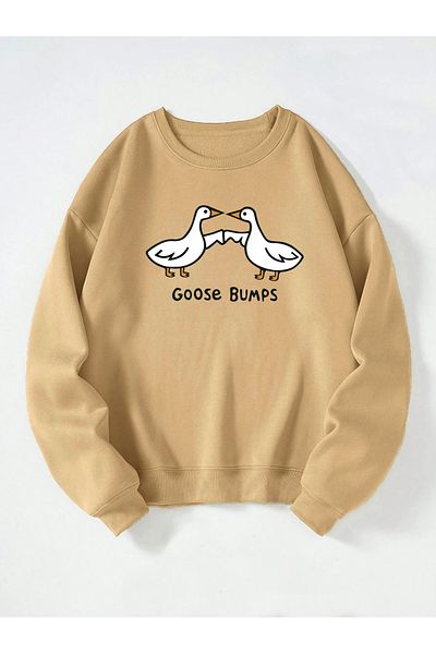 Ginevra Φούτερ Unisex Crew Neck Goose Bumps με στάμπα Oversize Loose Cut Fleece φούτερ