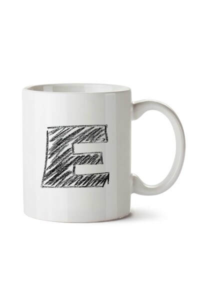 ART HEDİYE Letter E Black Pencil Two Sided Printed Mug