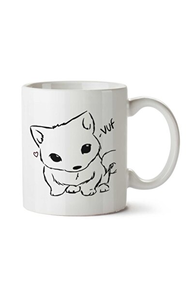 ART HEDİYE Linear Dog Silhouette Two Sided Printed Mug