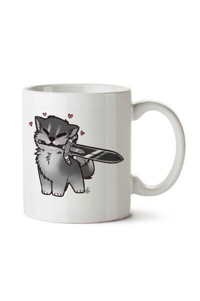 ART HEDİYE Dark Souls - كوب ذو وجهين مطبوع باللون الرمادي العظيم Cuddly Wolf Sif