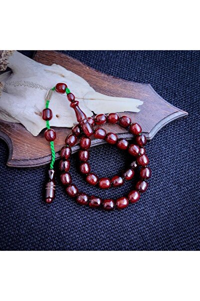 Tesbix 9x11 mm Vişne Rengi Çubuk Sıkma Kehribar Tesbih - Movador İmzalı