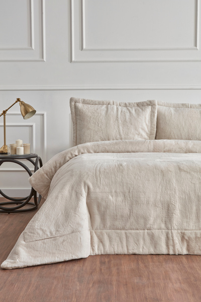 Karaca Home Fluffy Çift Kişilik Kürk Yatak Örtüsü Bej