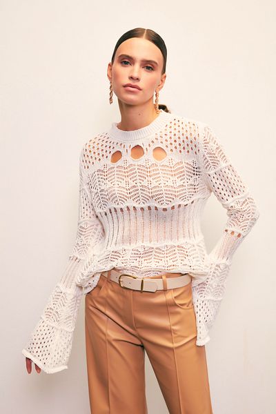 Sateen Openwork Loose Knitwear - Ecru