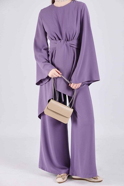 ZÜLAYS Asymmetrical Belted Tunic Set Lilac