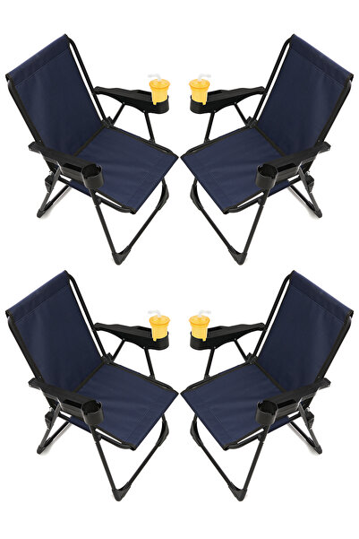 moniev Silva 4 Adet Kamp Sandalyesi Bardaklıklı Lüks Piknik Sandalye Lacivert