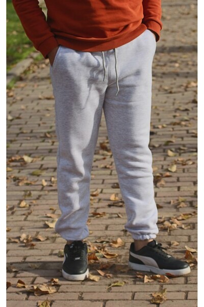 FİTGO Unisex Χοντρό βαμβακερό παντελόνι φόρμας με 3 κλωστές, γκρι χρώμα