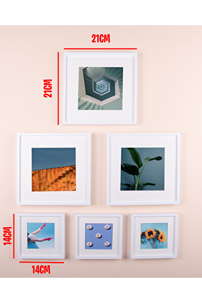 Nobbystar White Square Photo Frame with Adhesive Removable Mat - Pack of 6