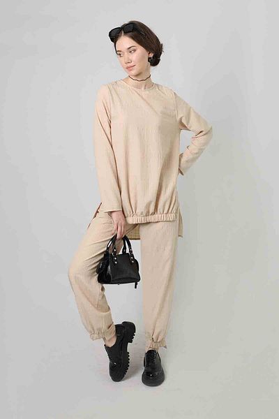 ZÜLAYS Set pantaloni tunică cu fante bej