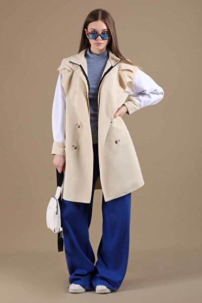 ZÜLAYS Garnili Midi Boy Trençkot Ekru