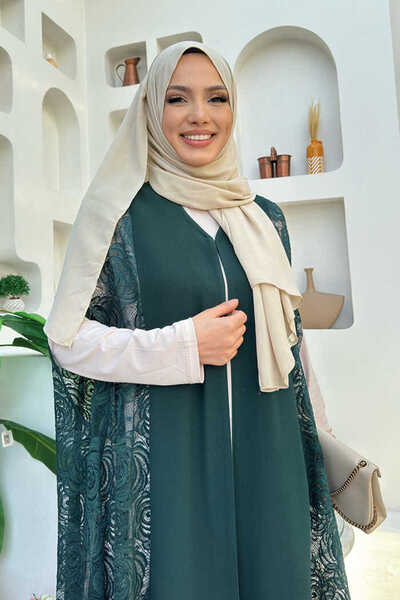Bym Fashion Lace Abaya 7884 Emerald