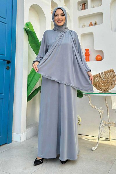 Bym Fashion Lace Detail Prayer Sprayer with Shawl Bym10 Gray