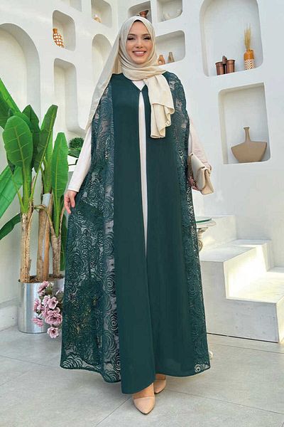 Bym Fashion Lace Abaya 7884 Emerald