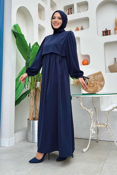 Bym Fashion Φόρεμα με λεπτομέρεια γραβάτας με διπλή στρώση Bym3 Navy Blue