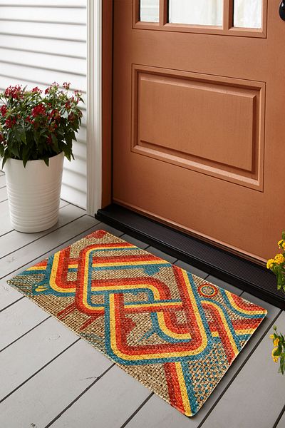 Vagonik Retro Patterned Jute Detailed PVC Based Thick Door Mat 45x75