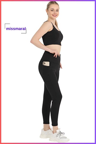 missmaral Women's Black High Waist Double Pocket Recovery Sports Leggings 1057