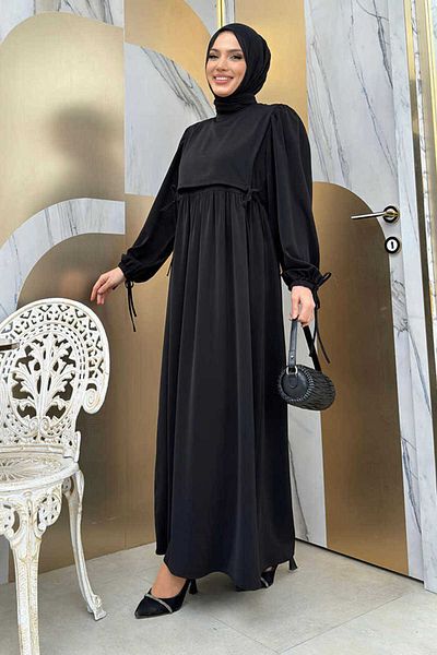 Bym Fashion Φόρεμα με λεπτομέρεια γραβάτας διπλής στρώσης Bym3 Μαύρο
