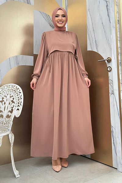 Bym Fashion Φόρεμα με λεπτομέρεια γραβάτας διπλής στρώσης Bym3 Mink