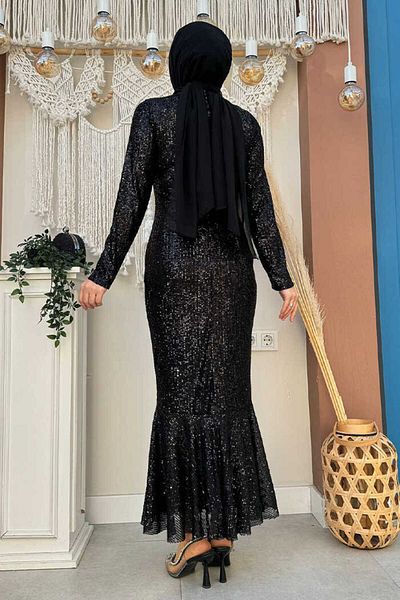 Bym Fashion Abendkleid mit Fischstickerei und Pailletten 3872 Schwarz