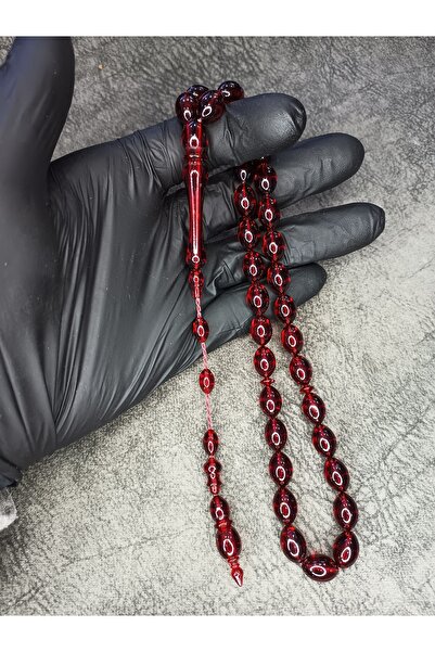 Mos Tespih مسبحة صلاة من مسحوق الكهرمان مع نظام اللون الأحمر الناري