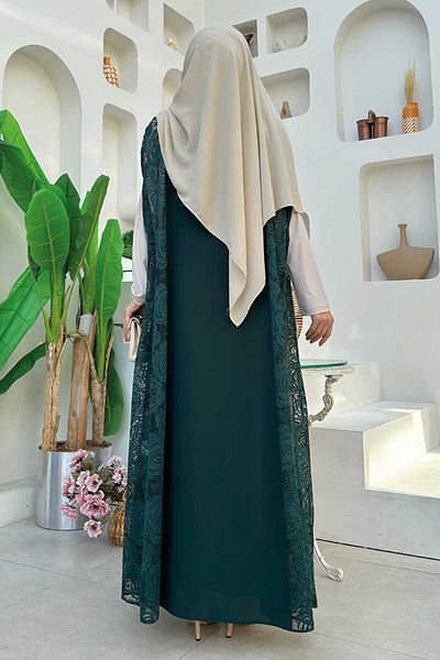 Bym Fashion Lace Abaya 7884 Emerald