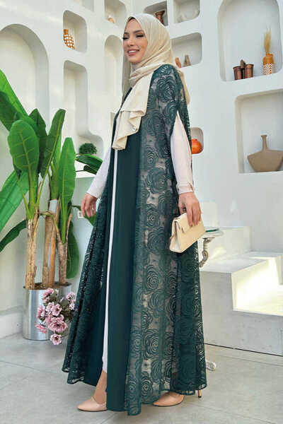 Bym Fashion Lace Abaya 7884 Emerald