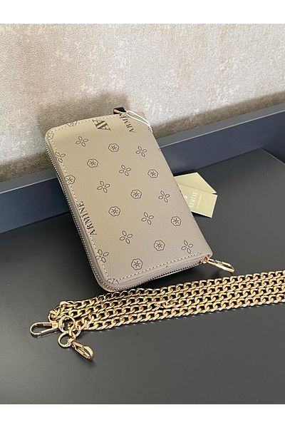 Armine ARM.265.VZ.PA Armine 2 Compartment Zipper and Clip Closure Designed Leather Handbag