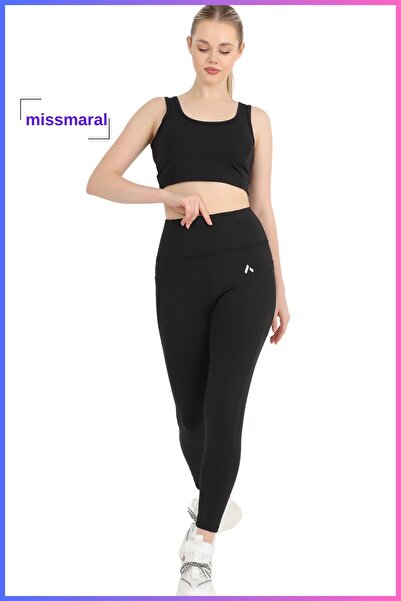 missmaral Women's Black High Waist Double Pocket Recovery Sports Leggings 1057