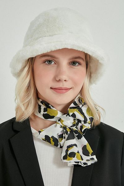 mrcans Soft Textured White Plush Bucket Hat
