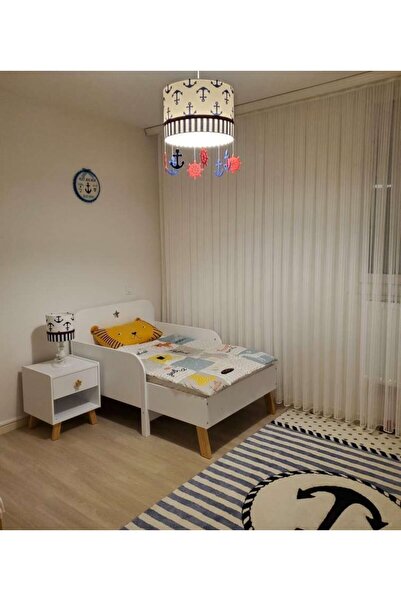 Leobabyroom Lacivert Çapalı, Bordo Dümen ve Şeritli, Beyaz Lacivert Çizgili Bebek/Çocuk Odası Avize Abajur Set