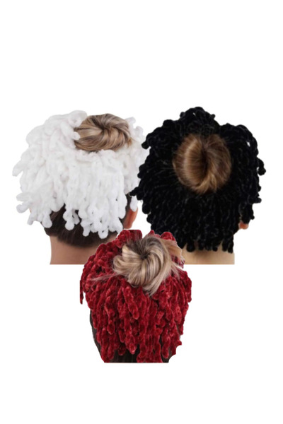 VANİSCE Women's Black White Red Velvet 3-Piece Knob Buckle Set