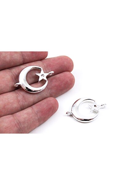 yfhobi 1 Adet- 22 mm Ay Yıldız Desenli Metal Uç, Takı Malzemesi, Rodyum Kapla...