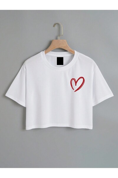 DAXİS Sportwear Company KADIN KALP BASKILI CROP T-SHIRT DAXİS Sportwear Company