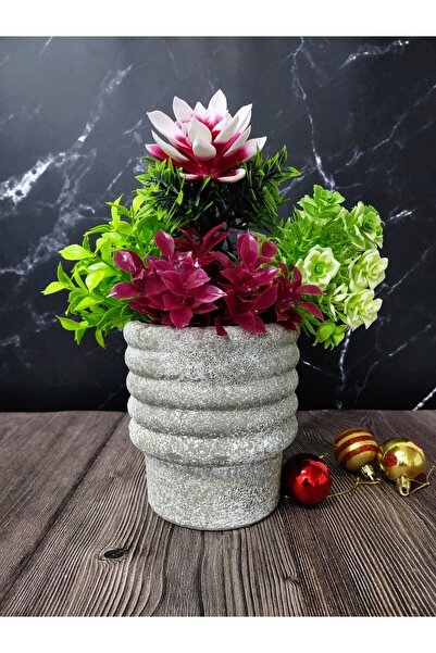 SunnyDays Eskitme Seramik Halka Saksı - Gri 15x13,5cm