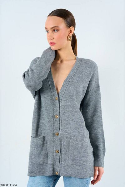Liora Women's Gray Double Pocket Oversize Cardigan