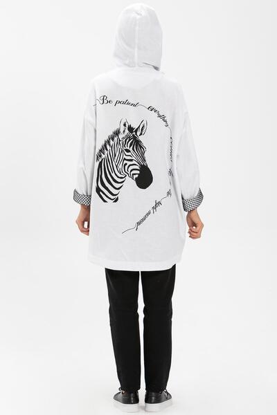 Eliş Şile Bezi Long Sleeve Hooded Safari Printed Flannel Autumn And Winter Jacket White Byz