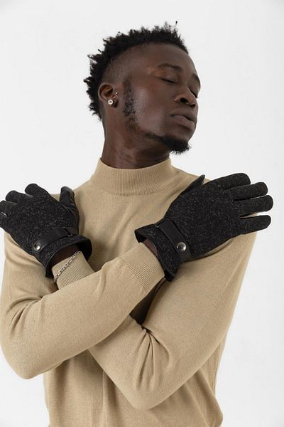 mrcans Men's Black Melted Windproof Leather Gloves