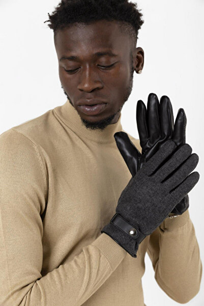 mrcans Men's Andracite Melted Windproof Leather Gloves
