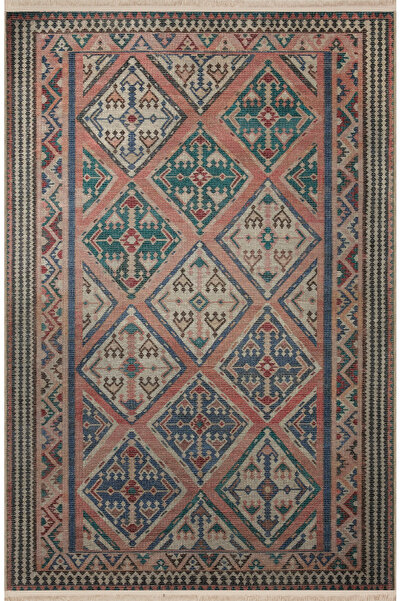 Rugs Modern Halı Розово-тематичен многоцветен килим с традиционни мотиви, кре...