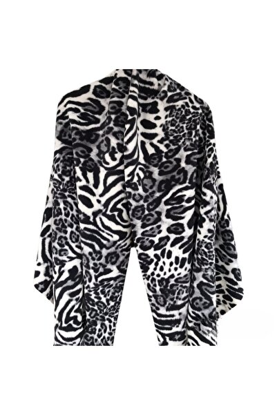 LinaByUgurr Zebra Desenli Kışlık Polar Omuz Şal Yumuşak Dokulu Kalın Omuz Şal Atkı Cafe,restaurant,otel Şal