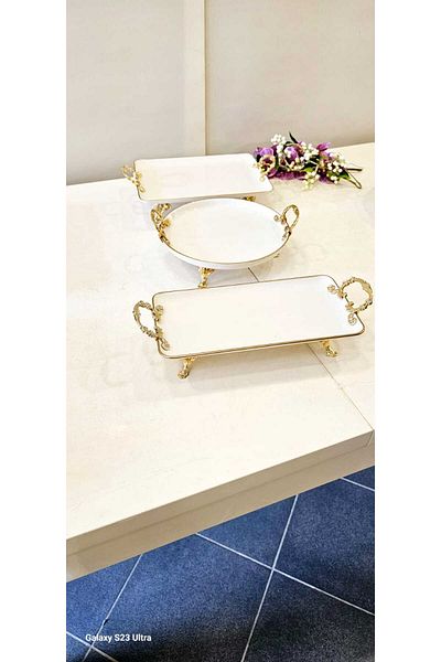 MaviDamla 3 PIECES CLASSIC STANDED HANDLE PORCELAIN PRESENTATION STAND DETAIL