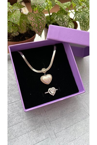 Sepetten Eve Çelik Pandora's muadil Sedef kalpli kolye Ciddi İlişki Yüzüğü Pandora's yüzük set