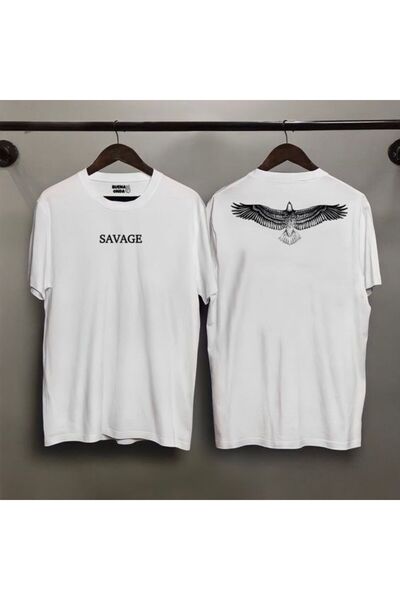 Vordevia Savage Front Back Štampano Bela Oversize kroj Majica