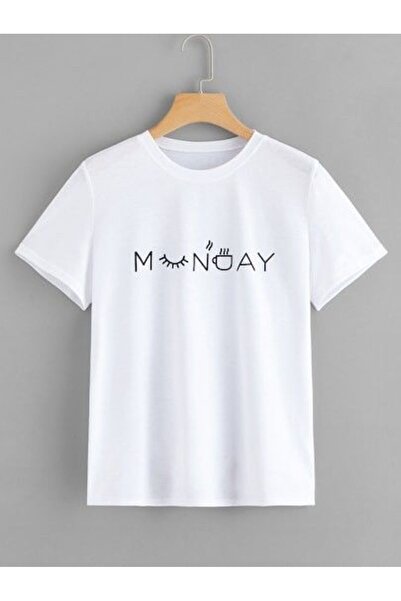 Vordevia Ponedeljak Štampano Bela Oversize kroj majica