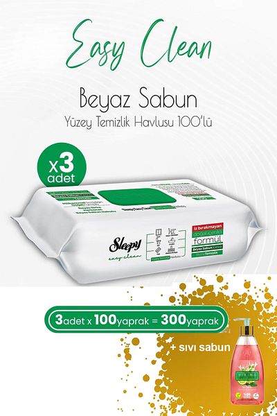 Sleepy Easy Clean White Soap Scented Surface Cleaning Towels 100 x 3 Pieces and Liquid Soap