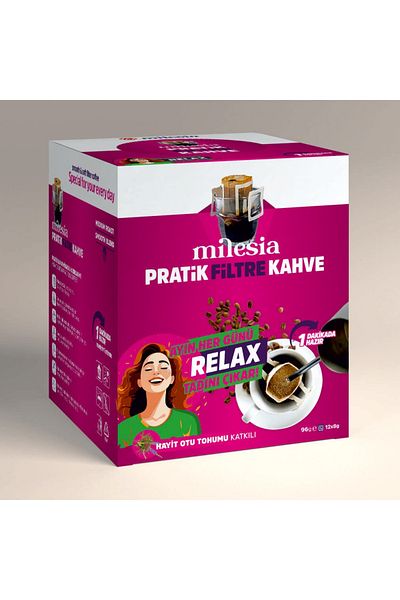 Milesia قهوة مرشحة عملية مع بذور تشاست 12x8 جم / قهوة دروب / 100% أرابيكا / للنساء
