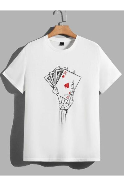 Vordevia Poker Štampano Bela Oversize kroj Majica