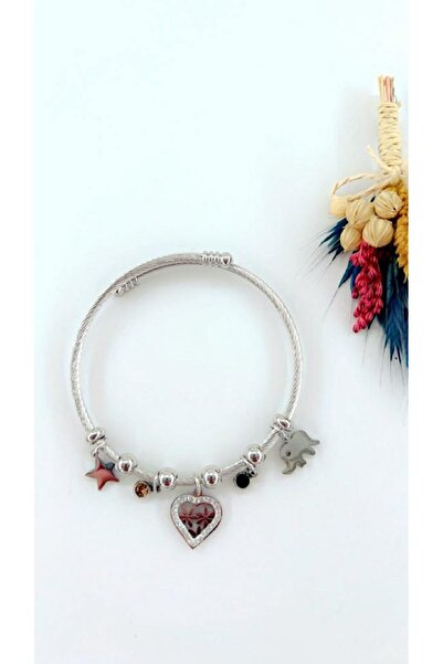 Bhs life سوار نسائي من الفولاذ على شكل قلب مع إكسسوارات من الفولاذ