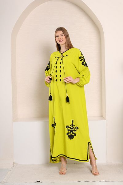 mervemoda Γυναικείο υφαντό φόρεμα βισκόζης Pistachio Green plus size