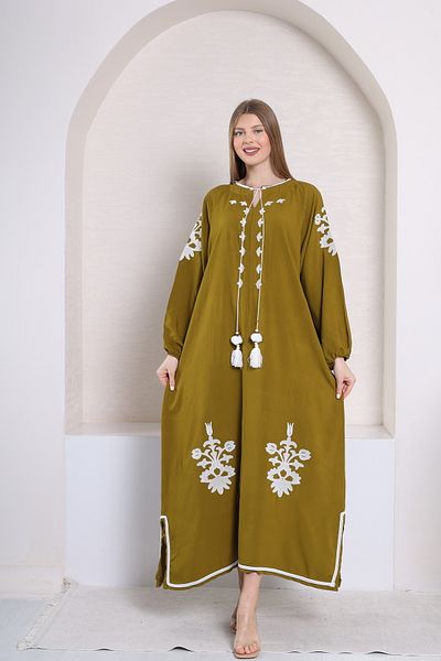 mervemoda Γυναικείο υφαντό φόρεμα βισκόζης Fat Green plus size