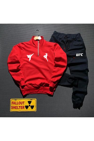 Pisa Art Unisex UFC FIGHT SPORTS SILHOUETTE PRINT Half Zip Sweatshirt Sweatpants Combo